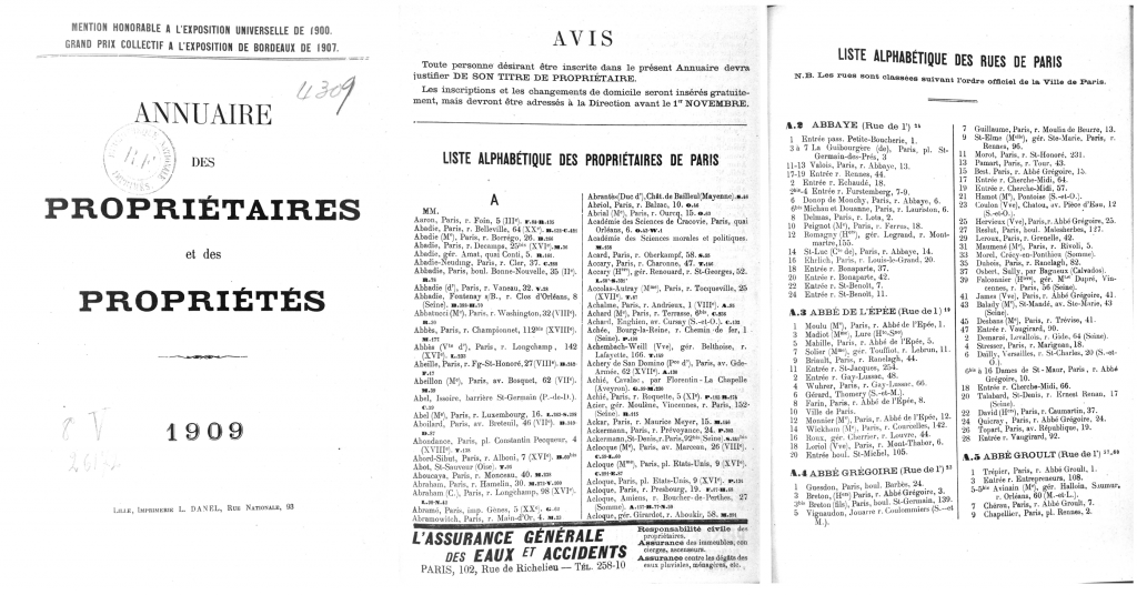 Annuaire des propriétaires et des propriétés de 1909